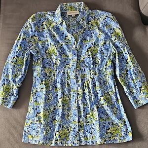 Jones New York Blue and Green Floral Shirt